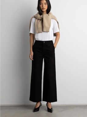 Oak + Fort Cropped Length Twill Wide Leg Pants - Black